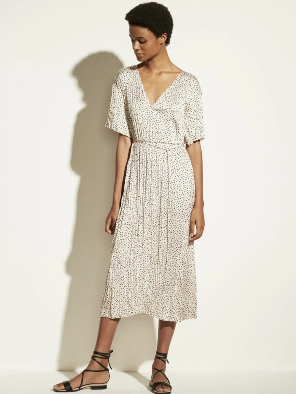 Vince Cream Midi Dress with Black Dot Print